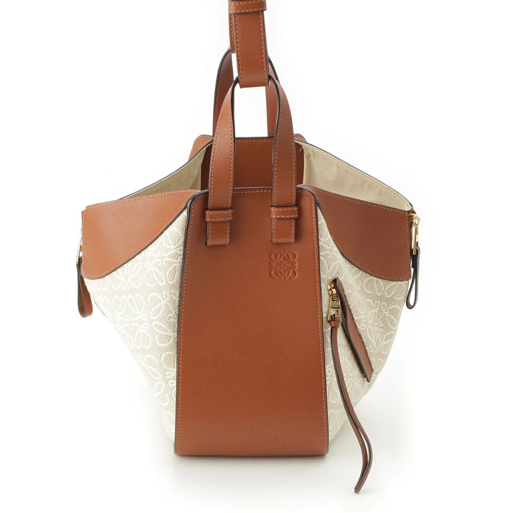 Loewe Hammock Canvas Anagram Shoulder Handbag Tan Brown